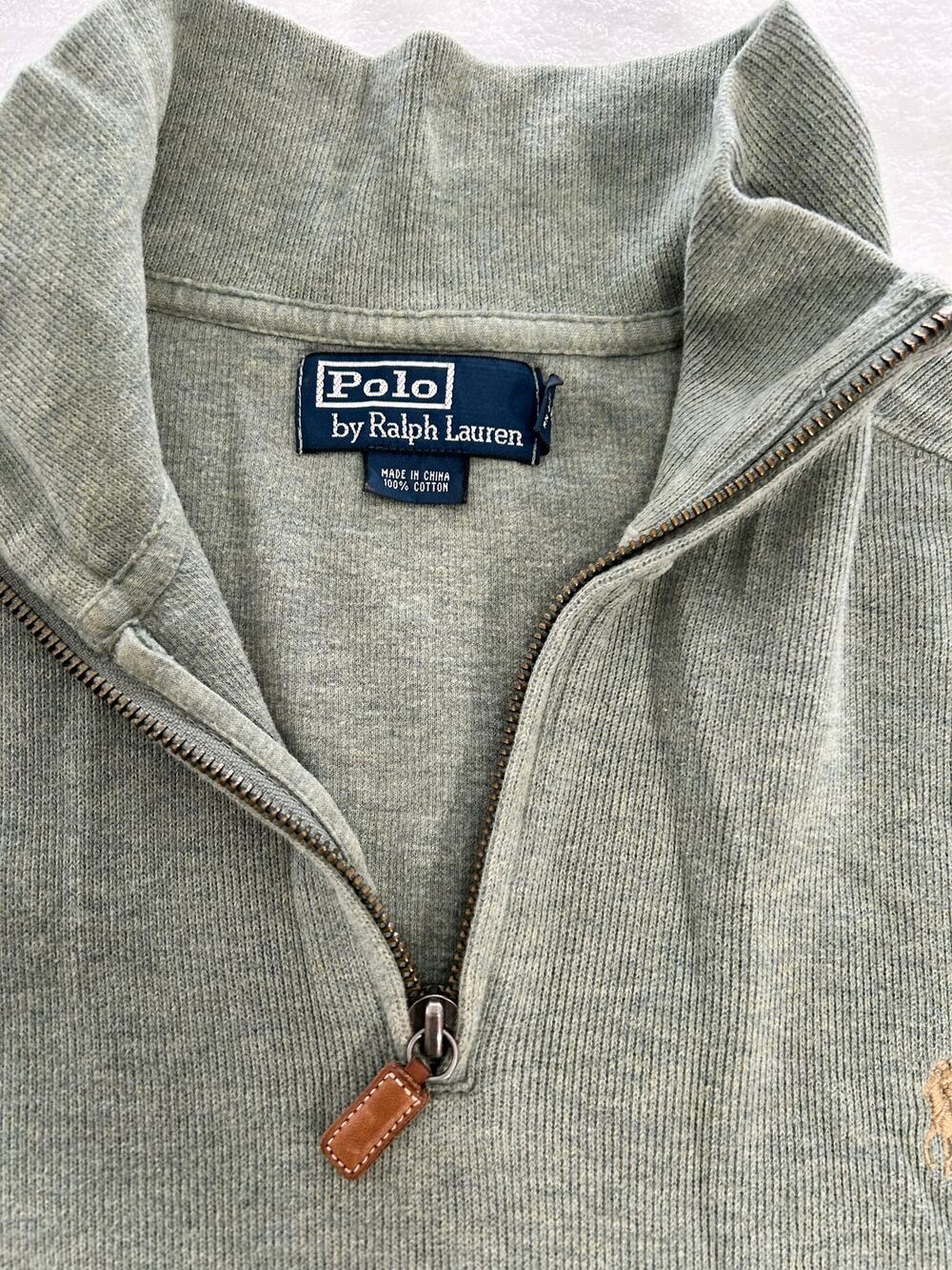 Polo Ralph Lauren Quarter Zip Men's Medium 100% Cotton Gray with Yellow Pony XC!